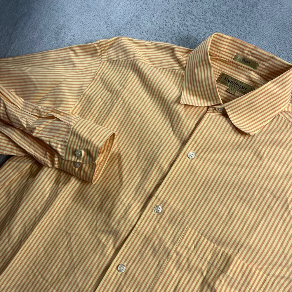 Paul Stuart Cooper Mens Large Striped Button Down Shirt Orange Yellow Italy L